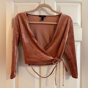 Pink velvet wrap around crop top